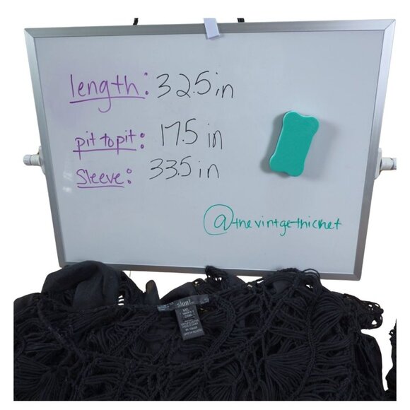 SOLD Sioni Black Sweater Open Knit Medium Large Handkerchief Hem Witchy Goth - Picture 6 of 10